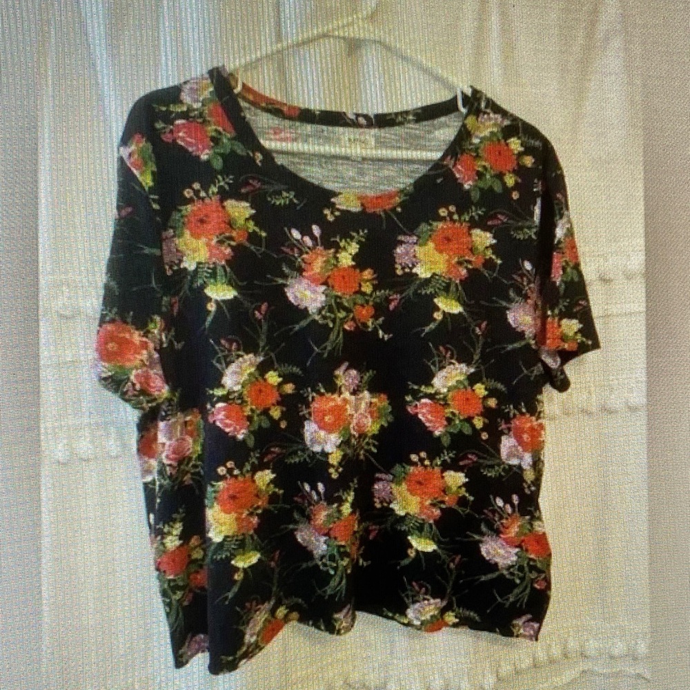 Floral Short Sleeve Top - Black and Multicolor